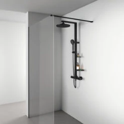 Ideal Standard Alu+ Duschsystem Mit Ceratherm Brausethermostat, 2 Ablagen, 2-Funktions-Handbrause Und 2-Funktions-Kopfbrause -Megabad Verkäufe ideal standard badarmaturen alu duschsysteme mit 13621455