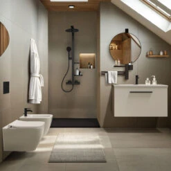 Ideal Standard Alu+ Duschsystem Mit Ceratherm Brausethermostat, 2 Ablagen, 2-Funktions-Handbrause Und 2-Funktions-Kopfbrause -Megabad Verkäufe ideal standard badarmaturen alu duschsysteme mit 13621456