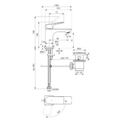 Ideal Standard Ceralife C Waschtischarmatur H75 BlueStart Zugstangen-Ablaufgarnitur -Megabad Verkäufe ideal standard badarmaturen ceralife waschtisch waschtischarmatur 13966036