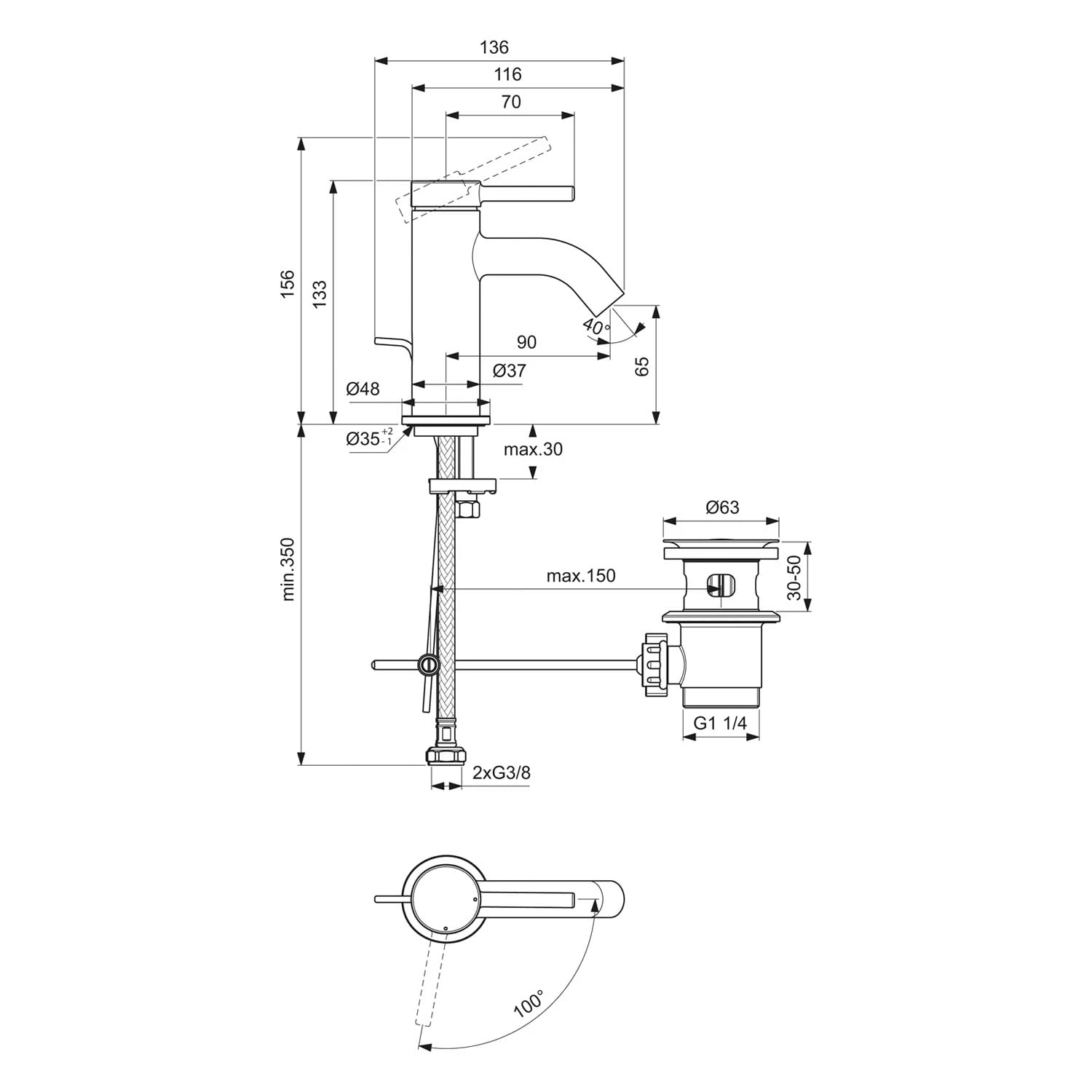 Ideal Standard Ceraline Nuovo Waschtischarmatur BlueStart Ausladung 9 Cm Mit Zugstangen-Ablaufgarnitur 6 Ideal Standard Ceraline Nuovo Waschtischarmatur BlueStart Ausladung 9 Cm Mit Zugstangen-Ablaufgarnitur – Bild 4