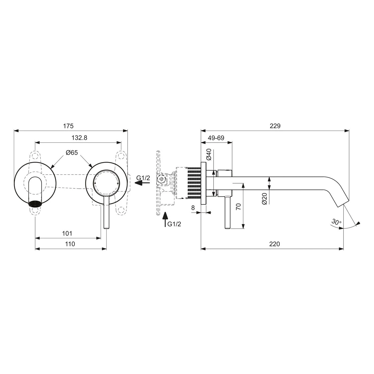 Ideal Standard Ceraline Nuovo Wand-Waschtischarmatur Unterputz Ausladung 22 Cm 5 Ideal Standard Ceraline Nuovo Wand-Waschtischarmatur Unterputz Ausladung 22 Cm – Bild 3