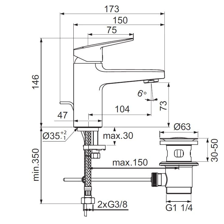Ideal Standard Ceraplan Waschtischarmatur H75 Mit Ablaufgarnitur 6 Ideal Standard Ceraplan Waschtischarmatur H75 Mit Ablaufgarnitur – Bild 4
