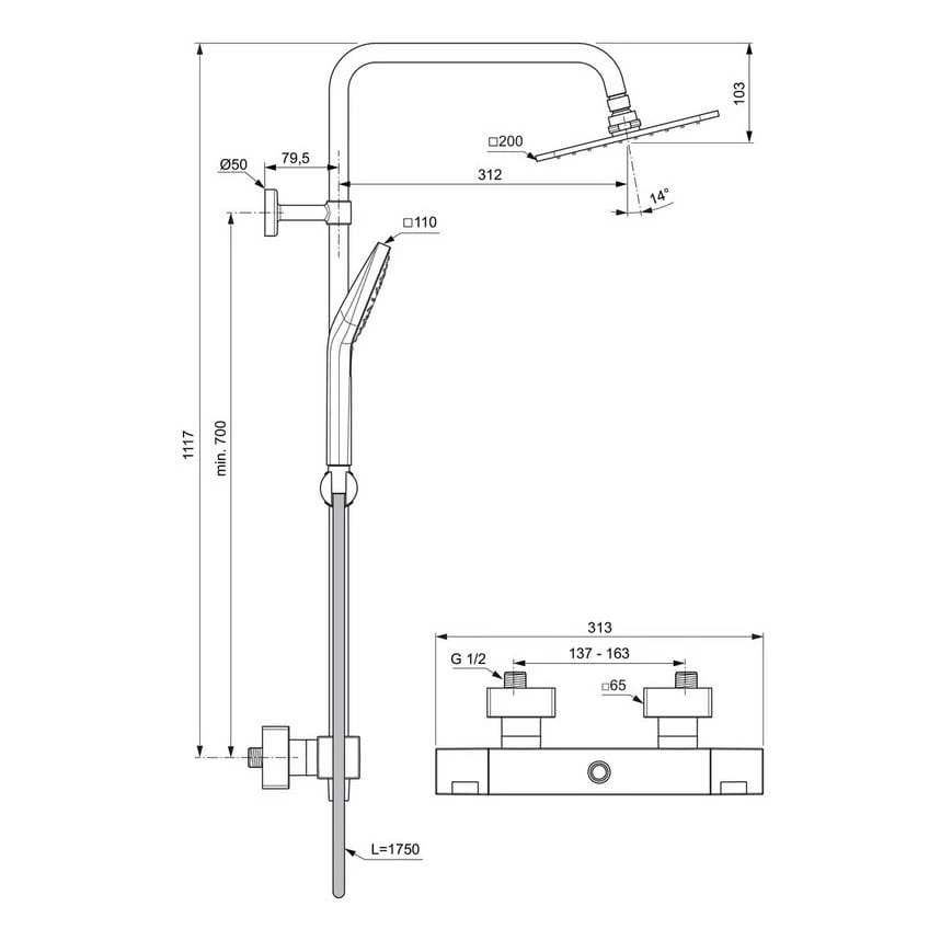 Ideal Standard Ceratherm C100 AP Duschsystem Mit Thermostat, Eckiges Design 7 Ideal Standard Ceratherm C100 AP Duschsystem Mit Thermostat, Eckiges Design – Bild 5