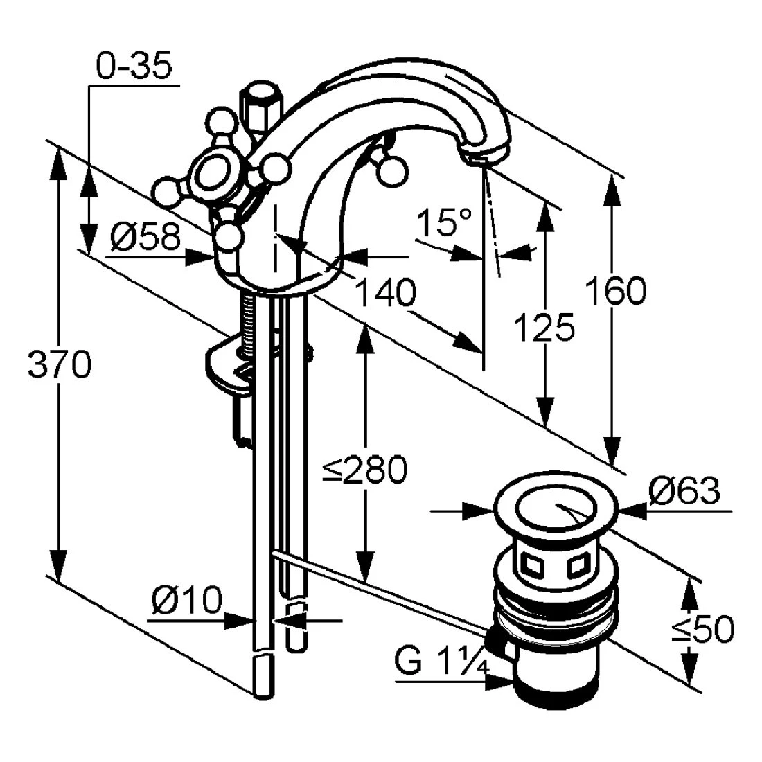 Kludi 1926 Waschtischarmatur DN 15 Mit Ablaufgarnitur, Ausladung 14 Cm 4 Kludi 1926 Waschtischarmatur DN 15 Mit Ablaufgarnitur, Ausladung 14 Cm – Bild 2