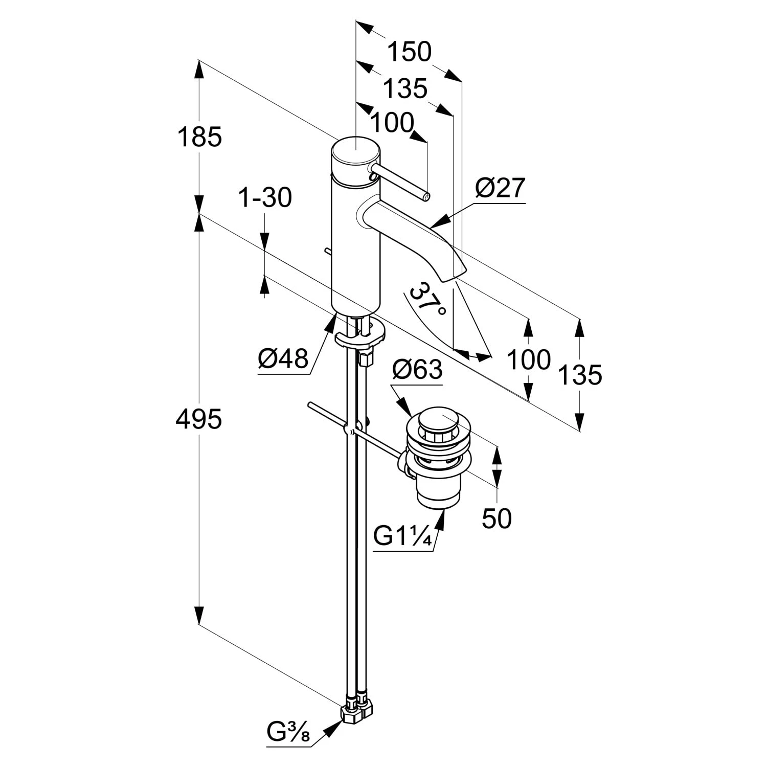 Kludi BOZZ Waschtisch-Einhandmischer 100 Mit Zugstangen-Ablaufgarnitur 4 Kludi BOZZ Waschtisch-Einhandmischer 100 Mit Zugstangen-Ablaufgarnitur – Bild 2