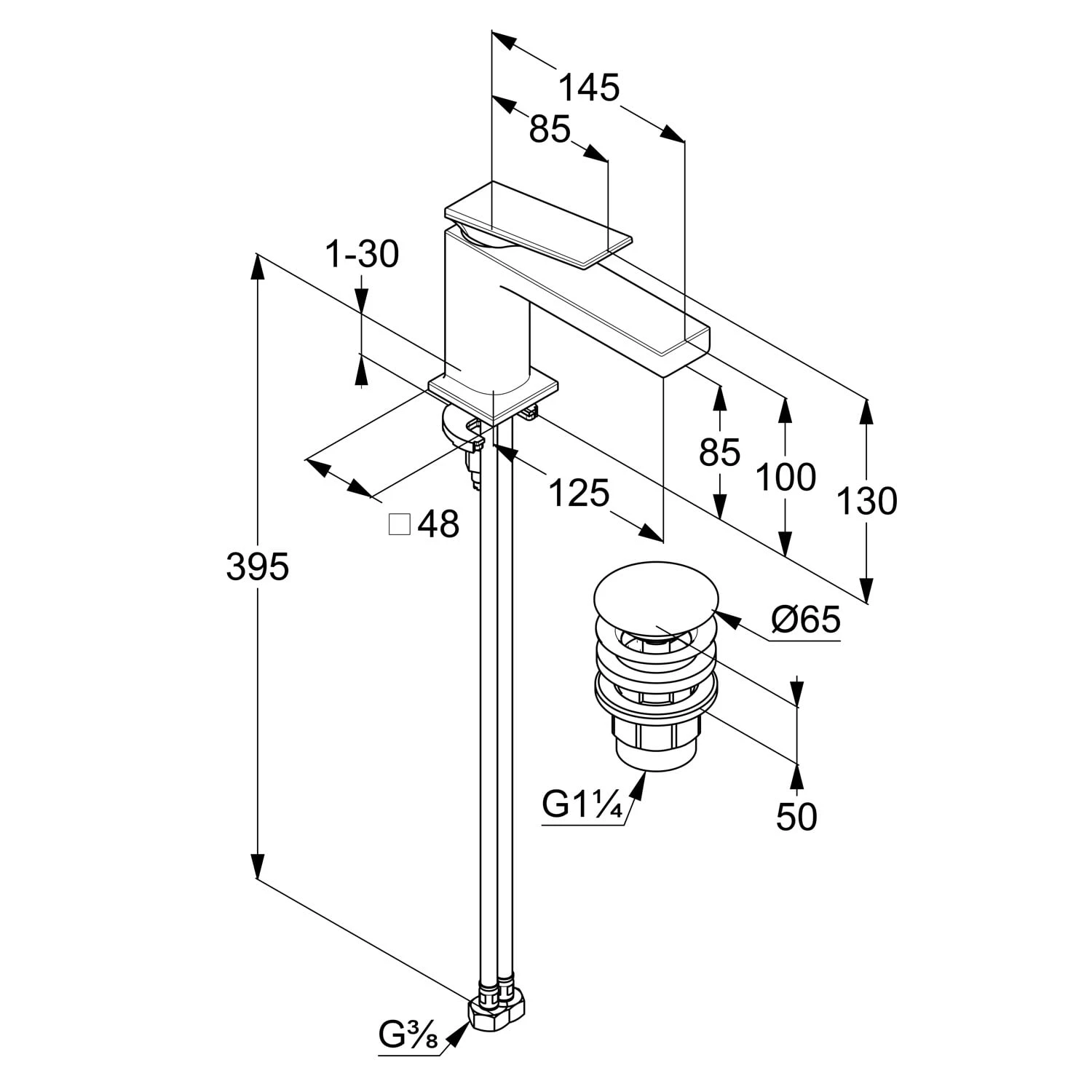 Kludi DECUS Waschtisch-Einhandmischer 85 Mit Push Open Ablaufgarnitur 4 Kludi DECUS Waschtisch-Einhandmischer 85 Mit Push Open Ablaufgarnitur – Bild 2