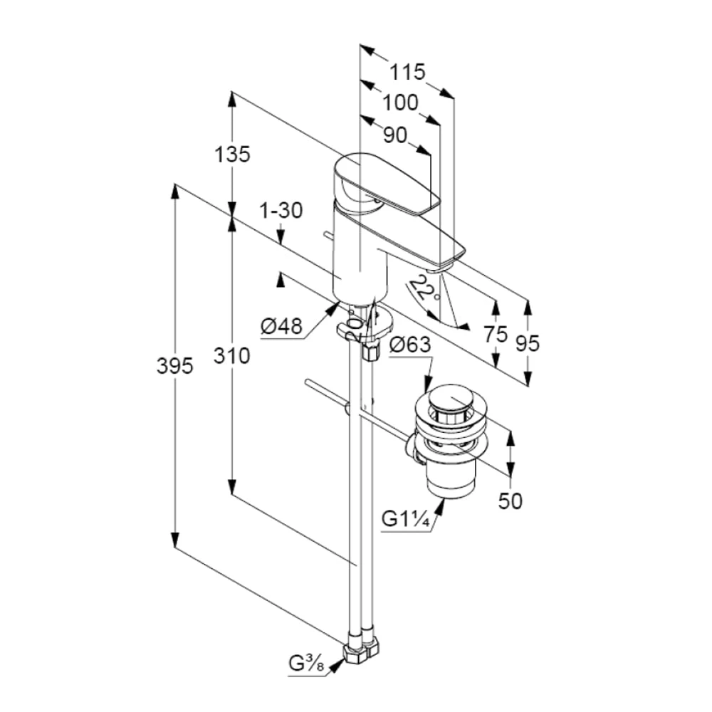 Kludi PURE&SOLID Waschtisch-Einhandmischer 75 Mit Metallablaufgarnitur 4 Kludi PURE&SOLID Waschtisch-Einhandmischer 75 Mit Metallablaufgarnitur – Bild 2