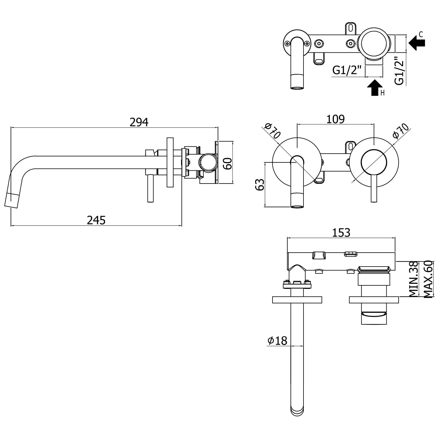 Kronenbach Lima 2.0 Black Waschtisch-Wandarmatur 24,5 Cm Inkl. Grundkörper 7 Kronenbach Lima 2.0 Black Waschtisch-Wandarmatur 24,5 Cm Inkl. Grundkörper – Bild 5