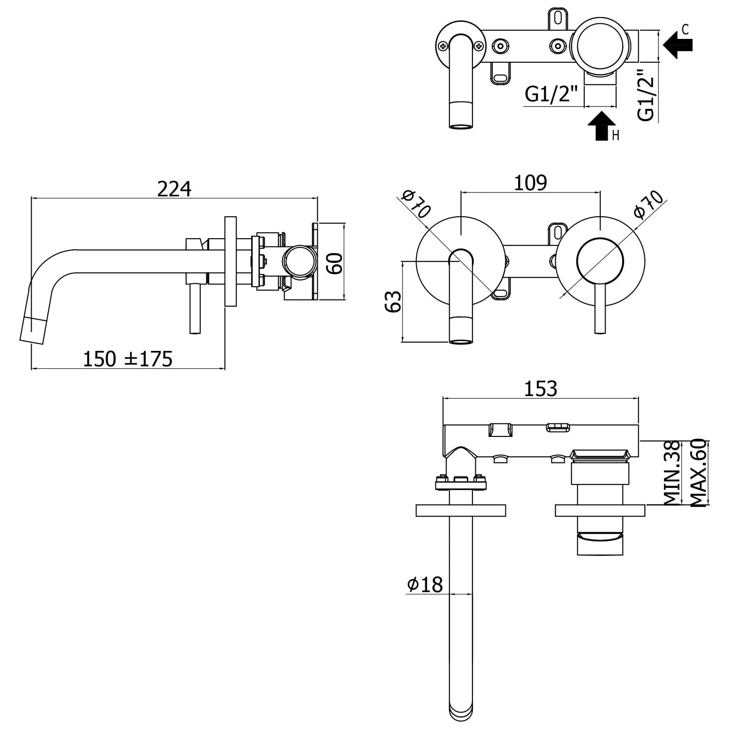 Kronenbach Lima 2.0 Black Waschtisch-Wandarmatur 17,5 Cm Inkl. Grundkörper 7 Kronenbach Lima 2.0 Black Waschtisch-Wandarmatur 17,5 Cm Inkl. Grundkörper – Bild 5
