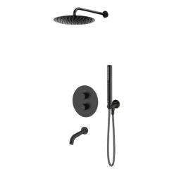 OLTENS Katla Duschsystem Mit Unterputz-Thermostat-Armatur, Stabhandbrause, Kopfbrause Rund Und Wanneneinlauf