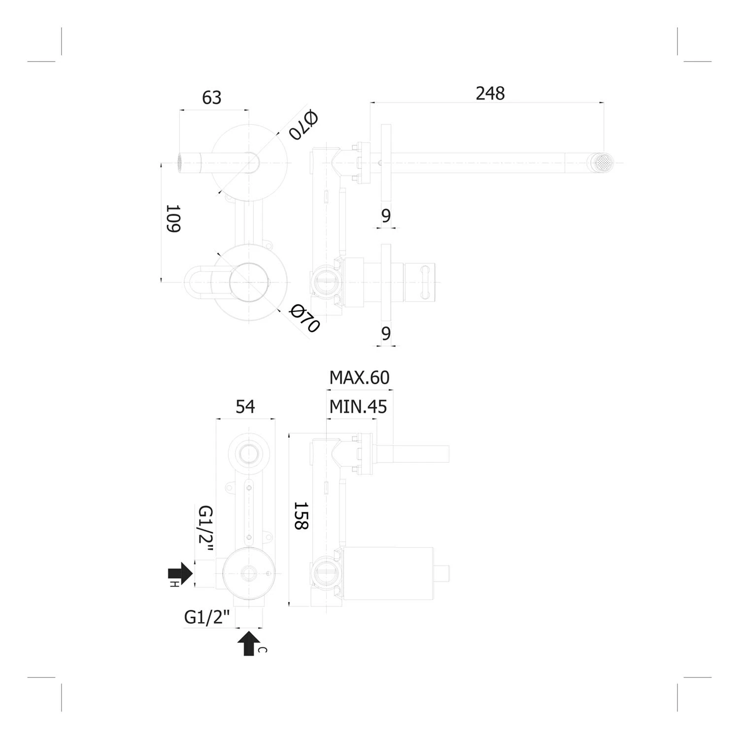 Pianura Stella Waschtisch-Wandarmatur 24,8 Cm Inkl. Grundkörper, Wassersparend 7 Pianura Stella Waschtisch-Wandarmatur 24,8 Cm Inkl. Grundkörper, Wassersparend – Bild 5