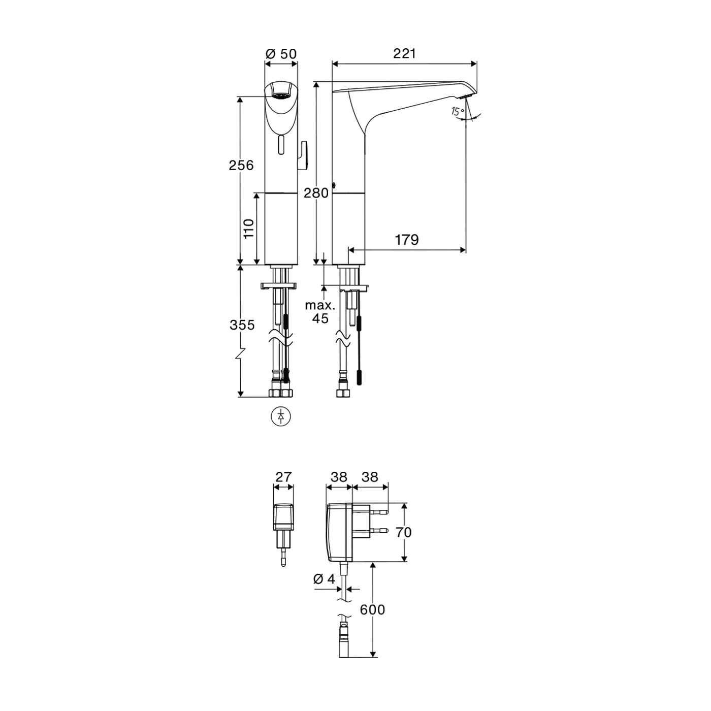 Schell XERIS E² Elektronische Waschtisch-Armatur Mit Stecker-Netzteil, Hochdruck-Mischwasser, L 6 Schell XERIS E² Elektronische Waschtisch-Armatur Mit Stecker-Netzteil, Hochdruck-Mischwasser, L – Bild 4