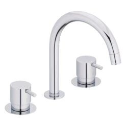 Vola Waschtisch-Dreiloch-Zweigriffmischer Mit Schwenkauslauf, Ausladung 14,2 Cm